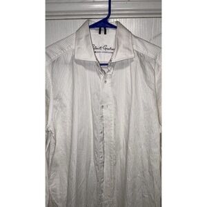 Robert Graham Button Down Shirt Mens Medium Tailored Fit‎ White Striped Cotton